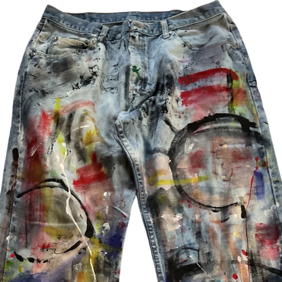 Hand Painted Vintage Jeans - Abstract Design - Picture 4 of 13